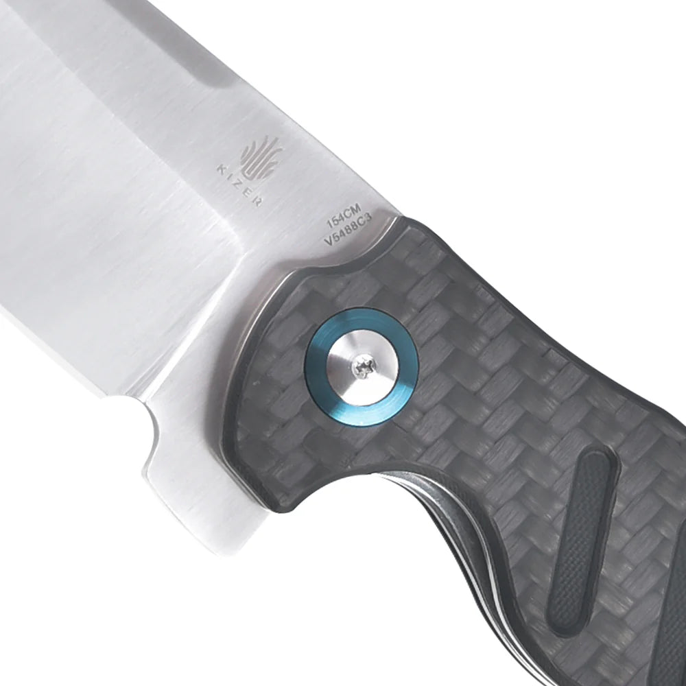 KIZER C01C 154CM Blade Twill Carbon Fiber & Steel Liner 3.95"