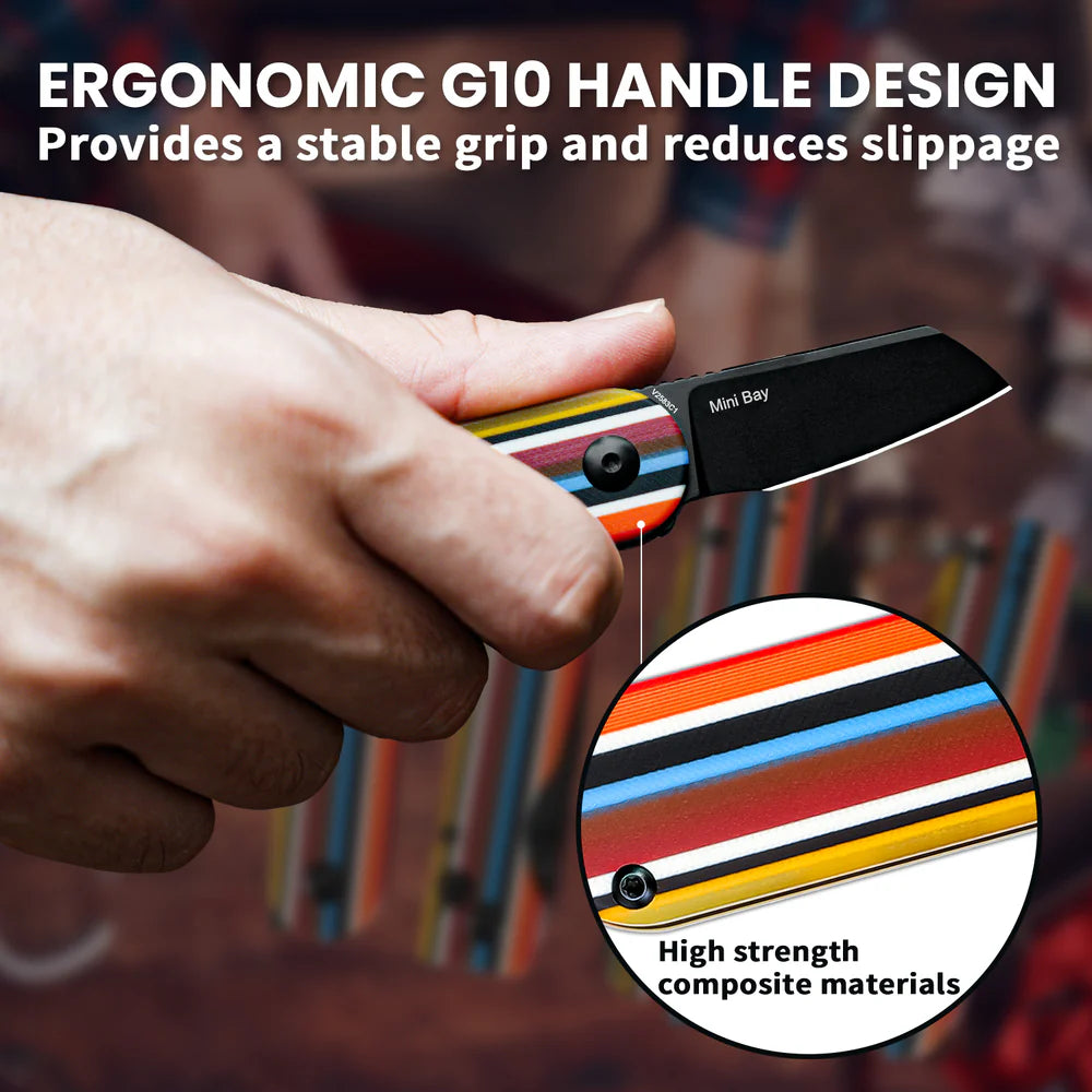 KIZER Mini Bay Black Blade Serape G10 & Steel Liner 1.9"