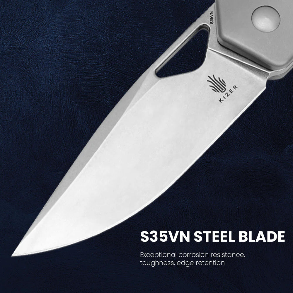 KIZER Militaw S35VN Blade Titanium/Macarta Handle 3.36"