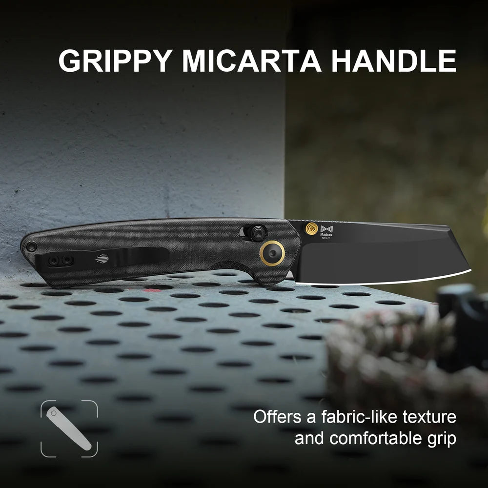 KIZER Madrac Nitro-V Blade Micarta BK Handle & Clutch Lock 3.1"