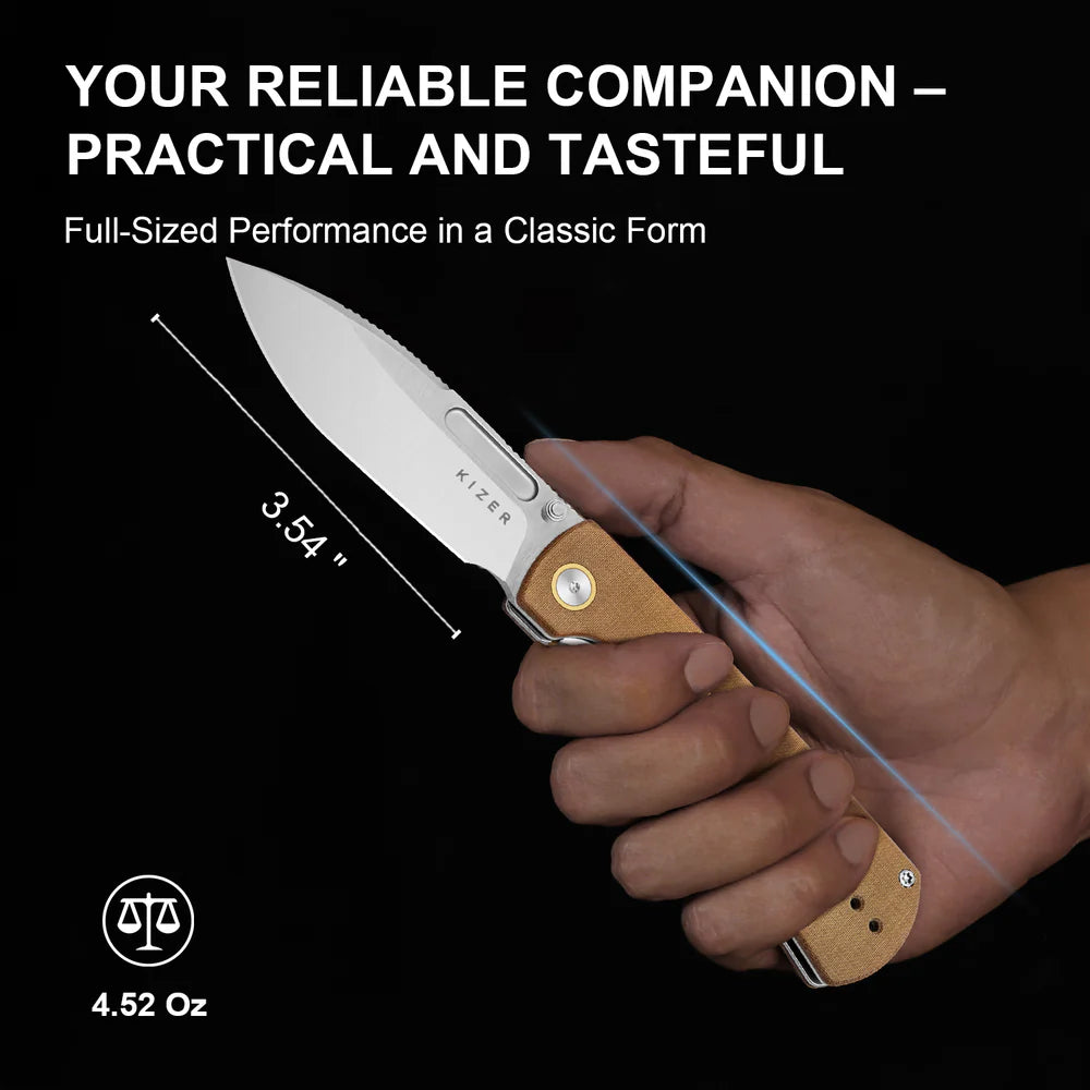 KIZER Retro Nitro-V Blade Micarta & Brass Handle Liner Lock 3.54"