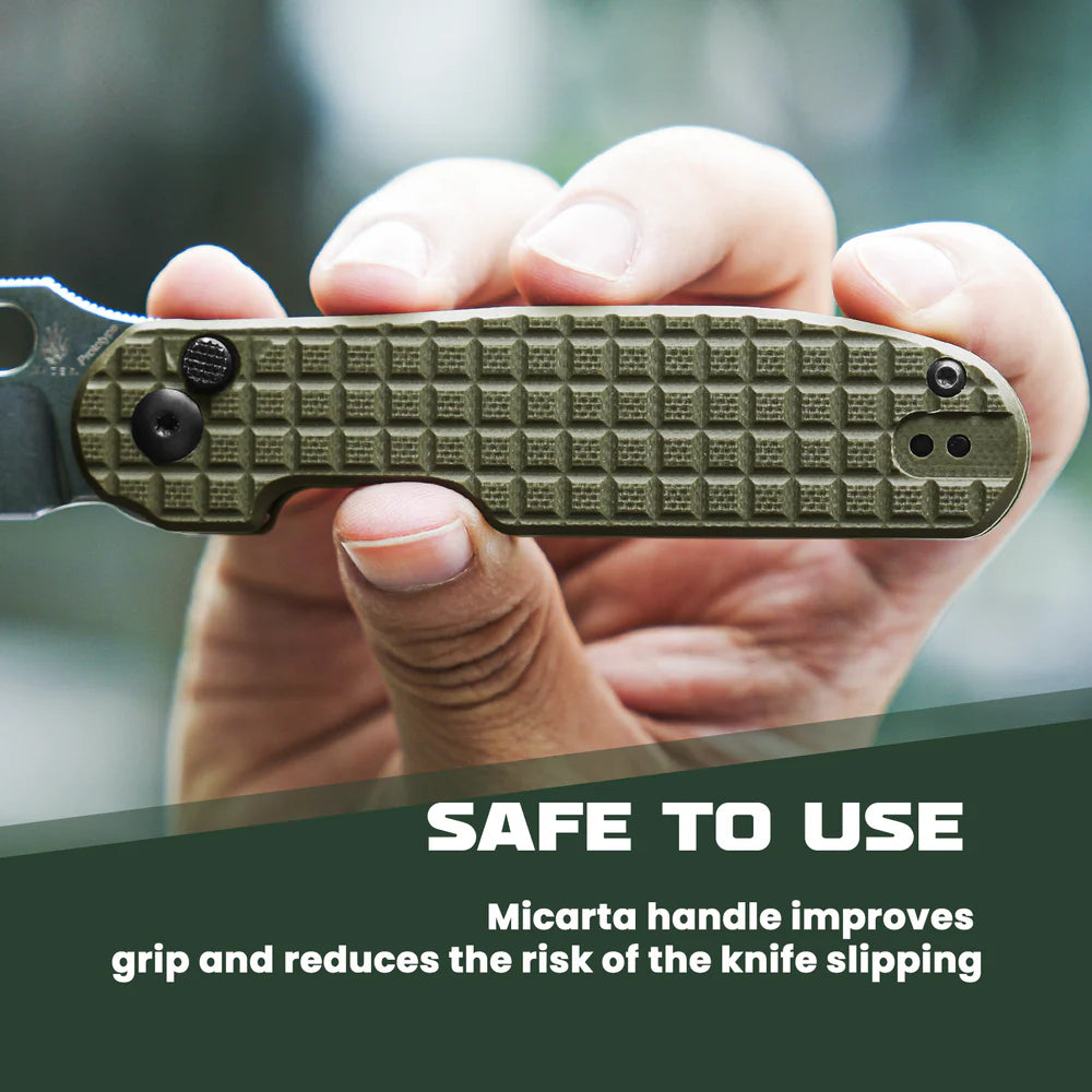 KIZER Cormorant 154cm Blade Green G10 & Button Lock 3.17"