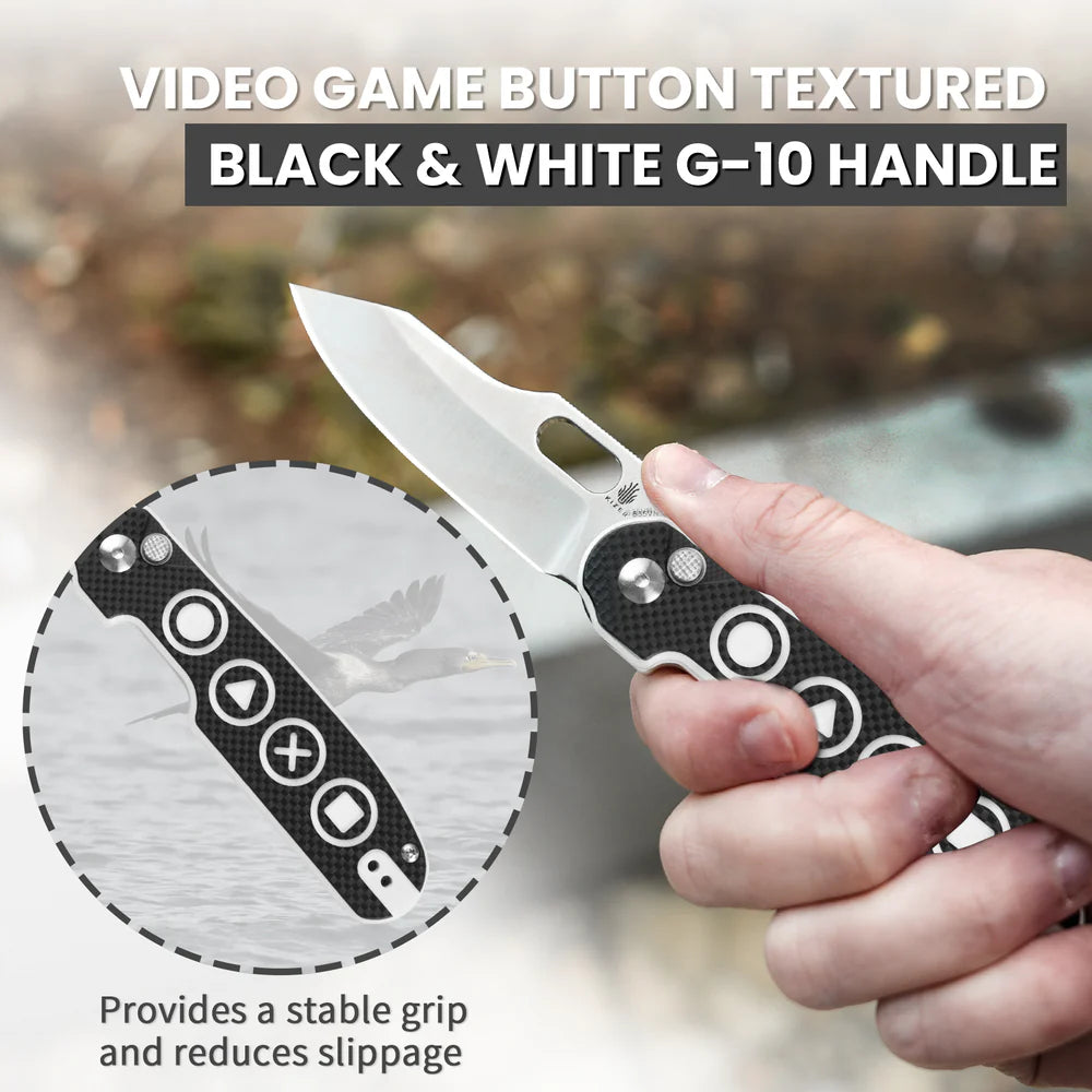 KIZER Cormorant S35VN Blade Black/White G10 & Button Lock 3.17"