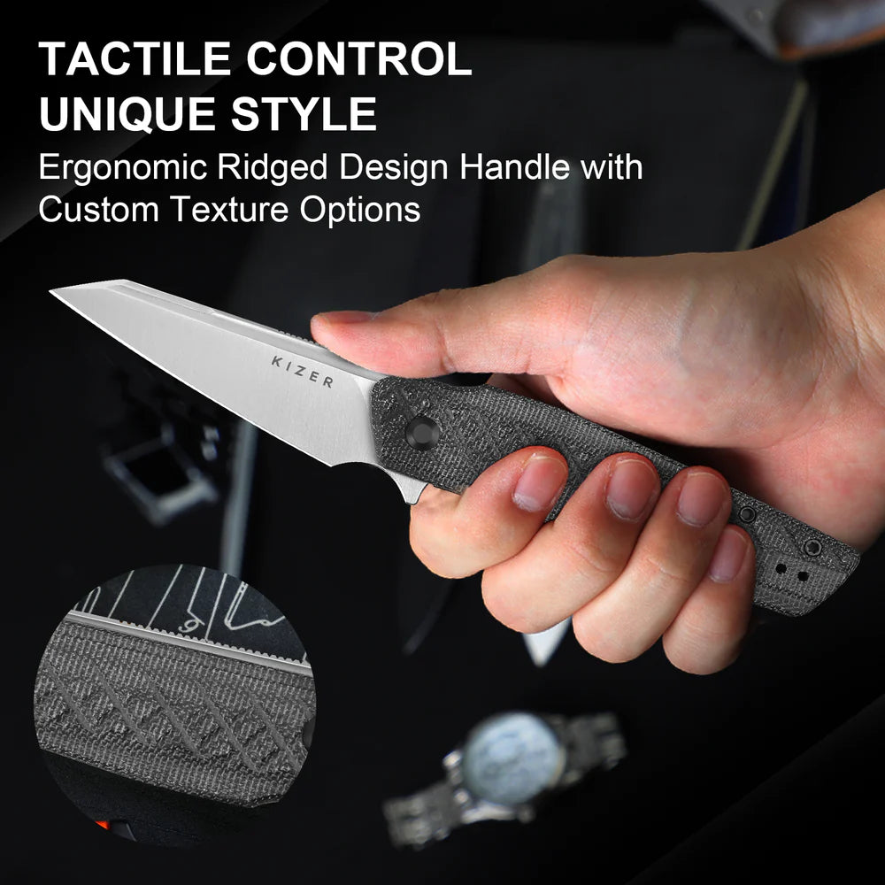 KIZER Skinner Nitro-V Blade Micarta Handle Liner Lock 3.32"