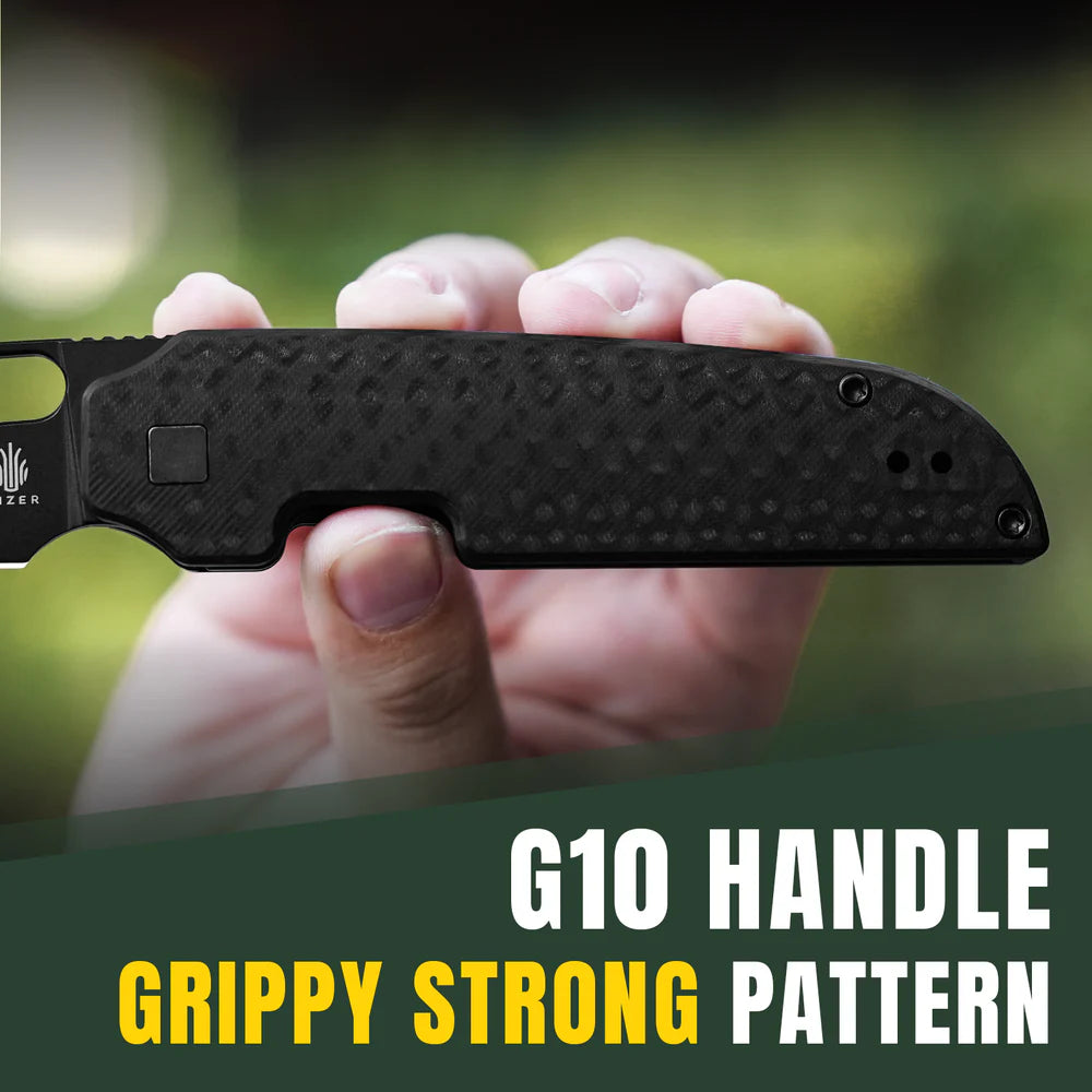 KIZER Varatas Nitro-V Blade Black G10 & Steel liner 3.25"