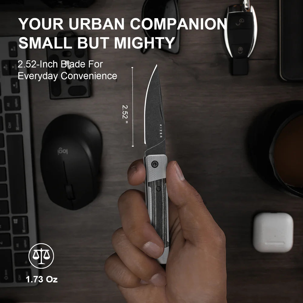 KIZER Little Grand Nitro-V Blade Grey G10 Micarta Handle 2.52"