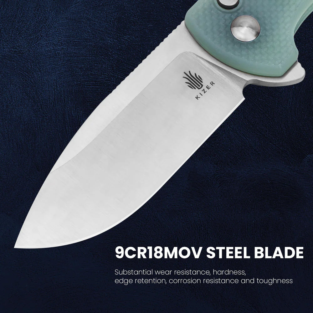 KIZER Amicus 9CR18MOV Blade G10 & Button Lock 2.9"