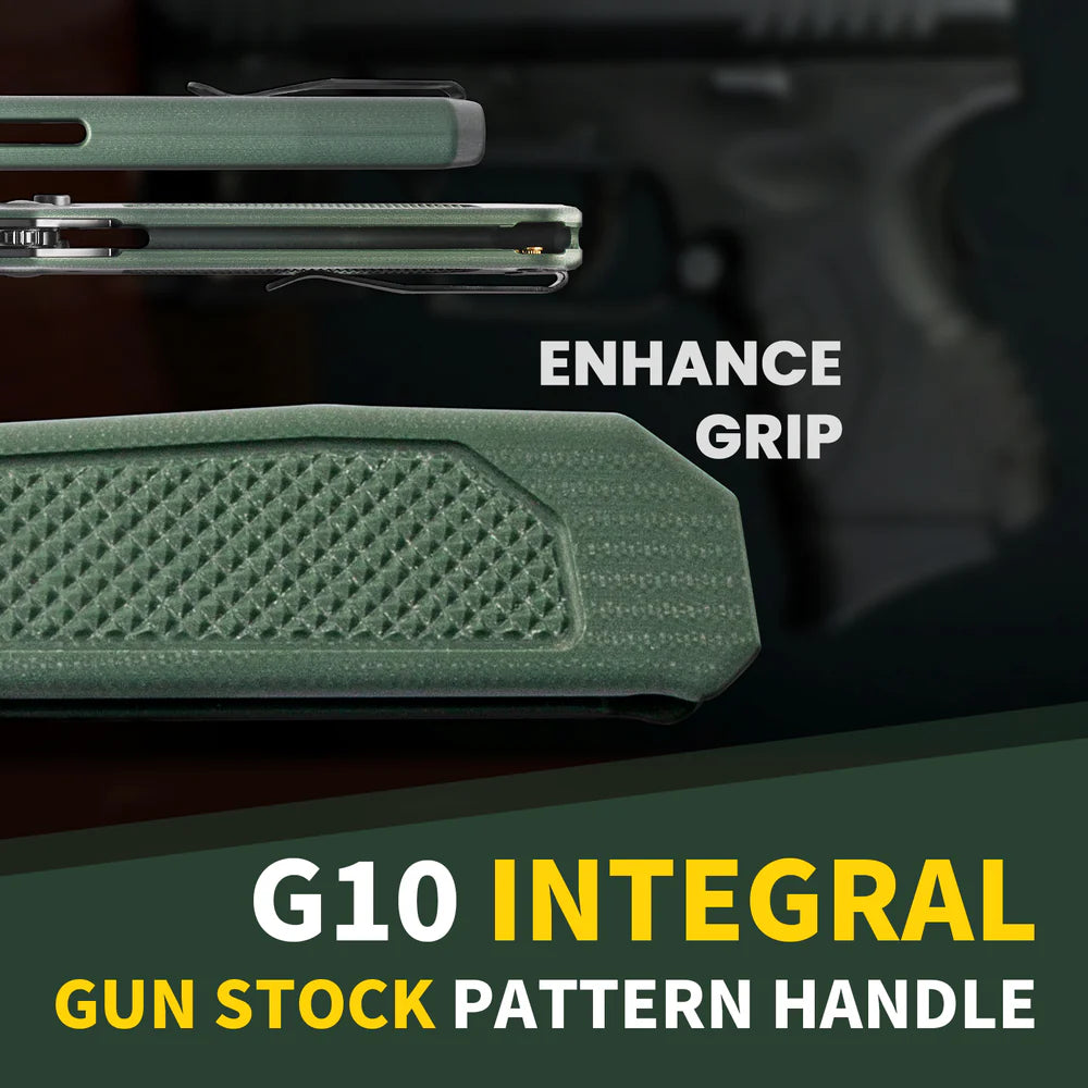 KIZER Drop Bear 154cm Blade Integral G10 Green & Button Lock 3.49"