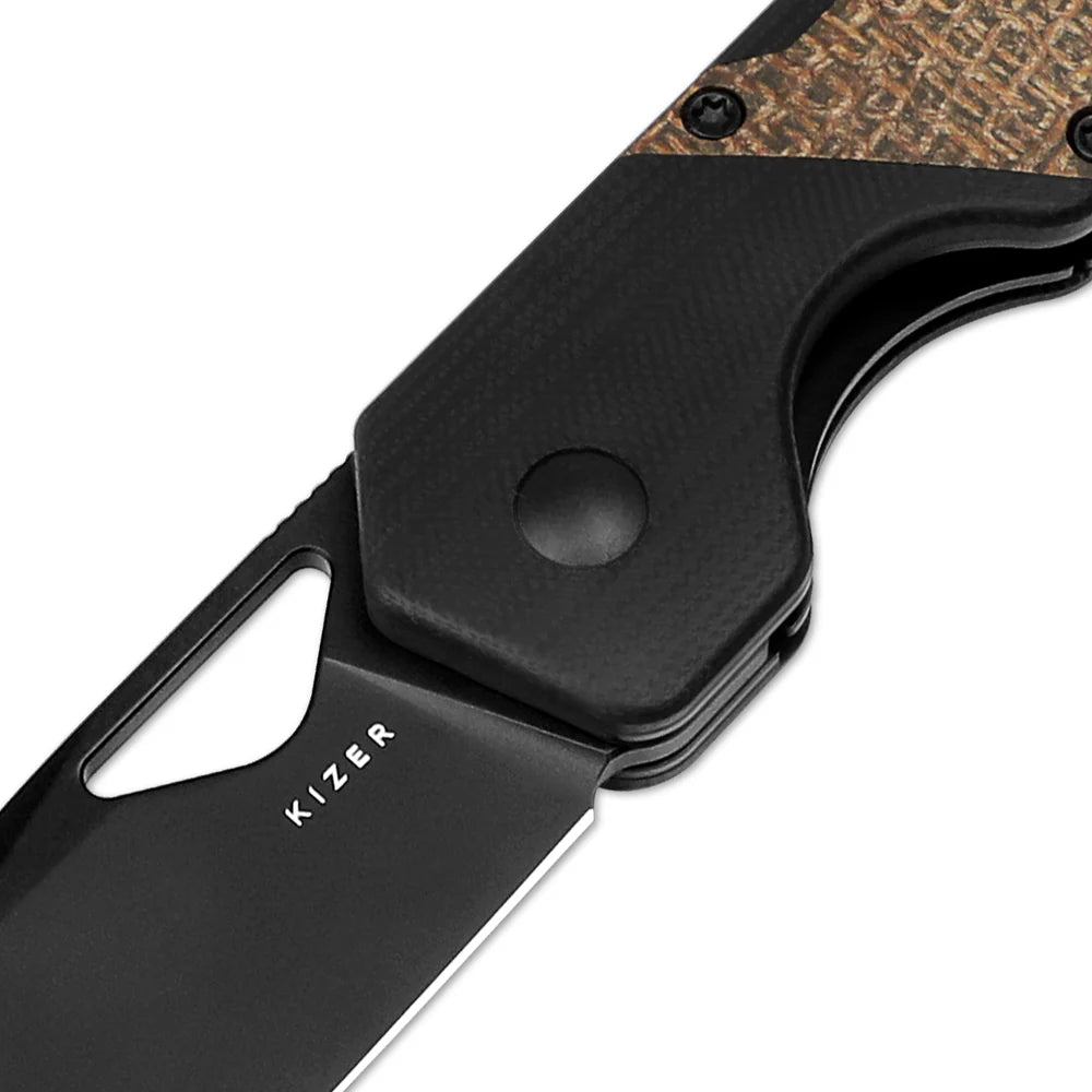 KIZER Militaw Nitro-V Blade Black G10 Macarta/Steel Liner 3.36"