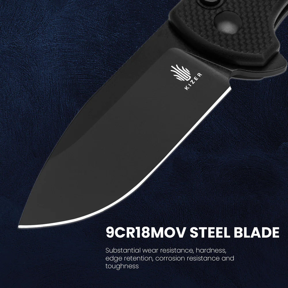KIZER Amicus 9CR18MOV Blade G10 & Button Lock 2.9"