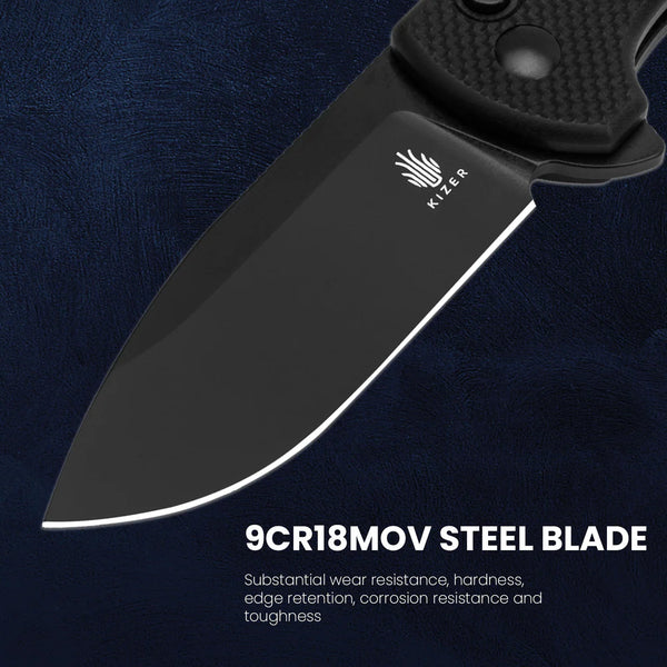 KIZER Amicus 9CR18MOV Blade G10 & Button Lock 2.9