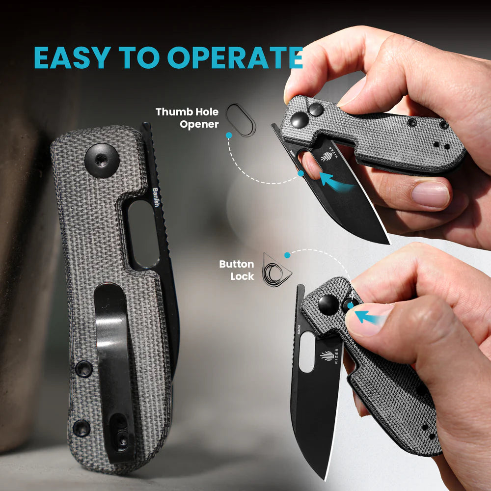 KIZER Banish 154cm Blade Micarta Black & Button Lock 2.3"