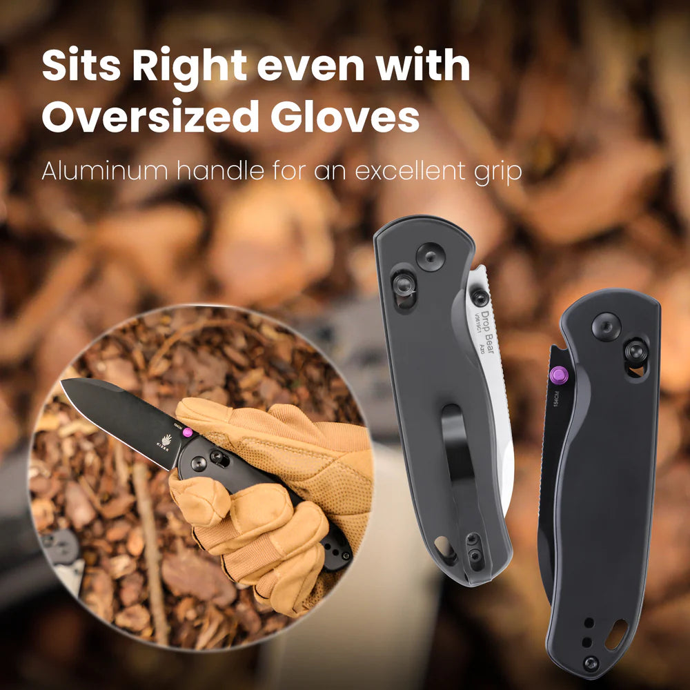 KIZER Drop Bear 154cm Blade Aluminum BK & Steel Liner 2.97"