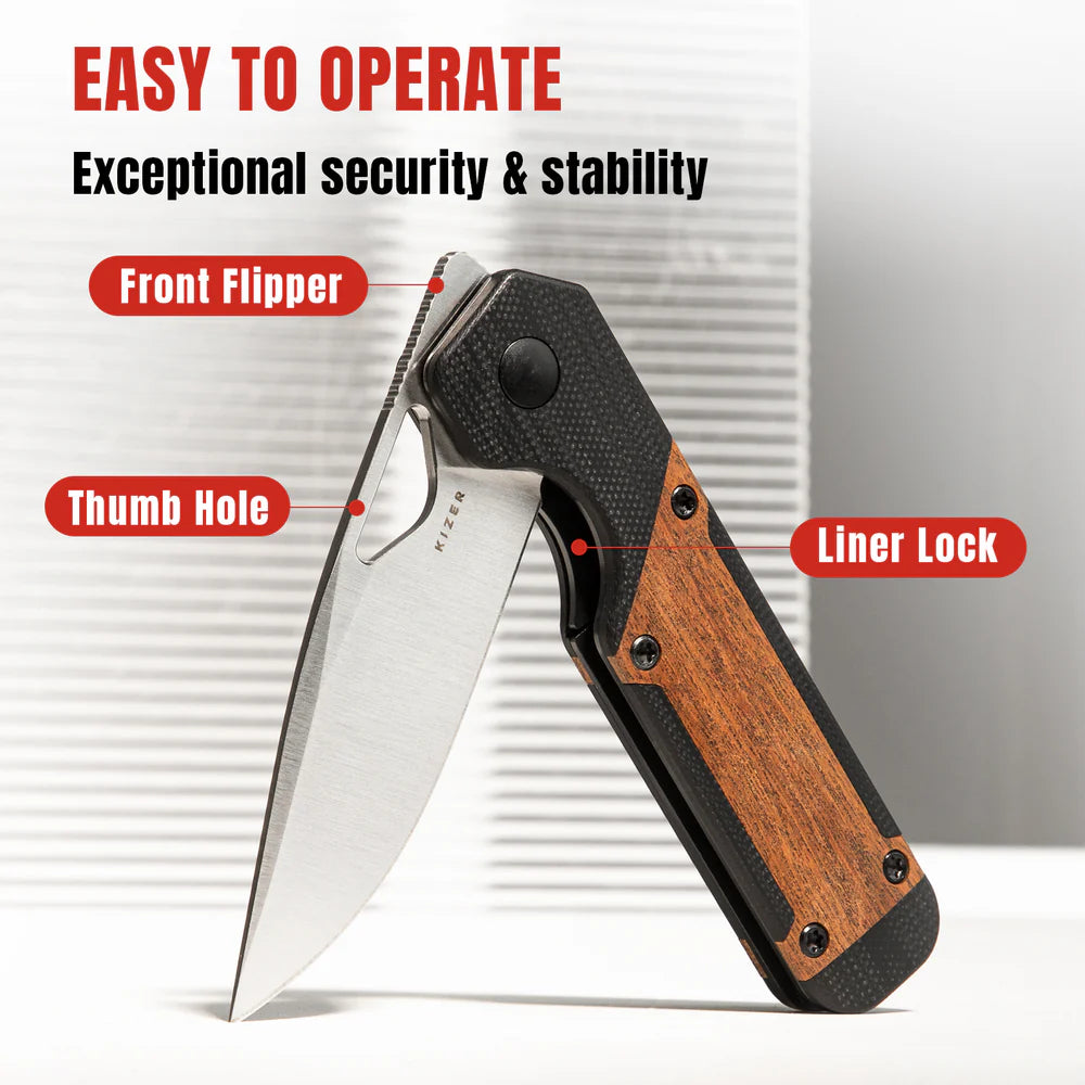 KIZER Militaw Nitro-V Blade Black G10 Mkuruti/Steel Liner 2.81"