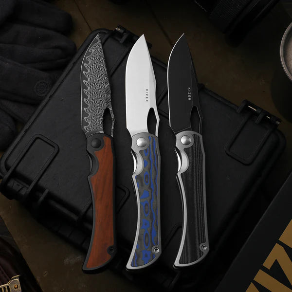 KIZER Allure Damascus Blade Titanium Wood Liner Lock 3.5"
