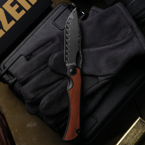 KIZER Allure Damascus Blade Titanium Wood Liner Lock 3.5"