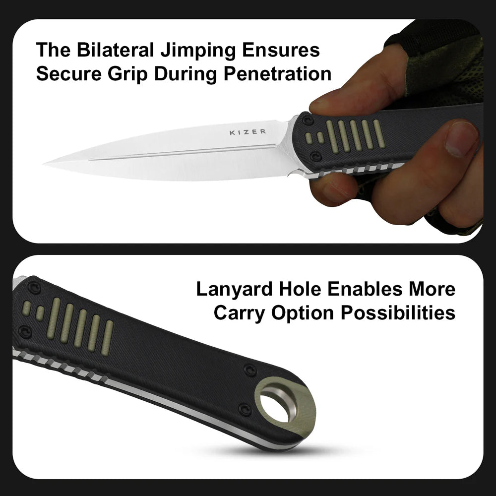 KIZER Hidden Agenda AEB-L Blade Black G10 Handle 3.50"