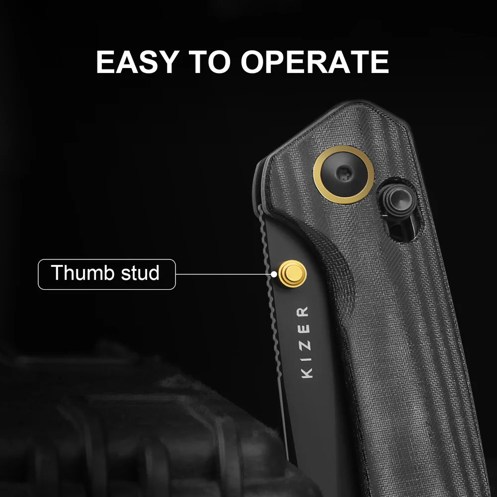 KIZER Madrac Nitro-V Blade Micarta BK Handle & Clutch Lock 3.1"