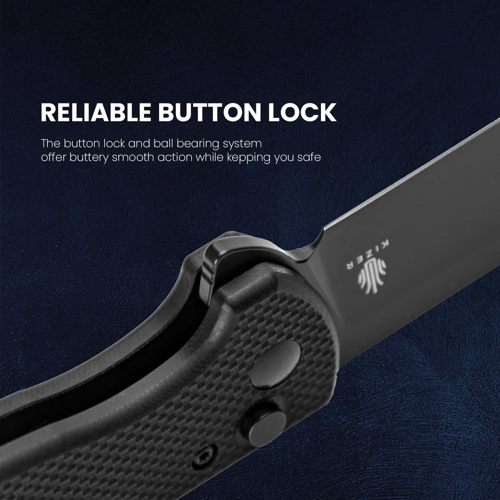 KIZER Amicus 9CR18MOV Blade G10 & Button Lock 2.9"