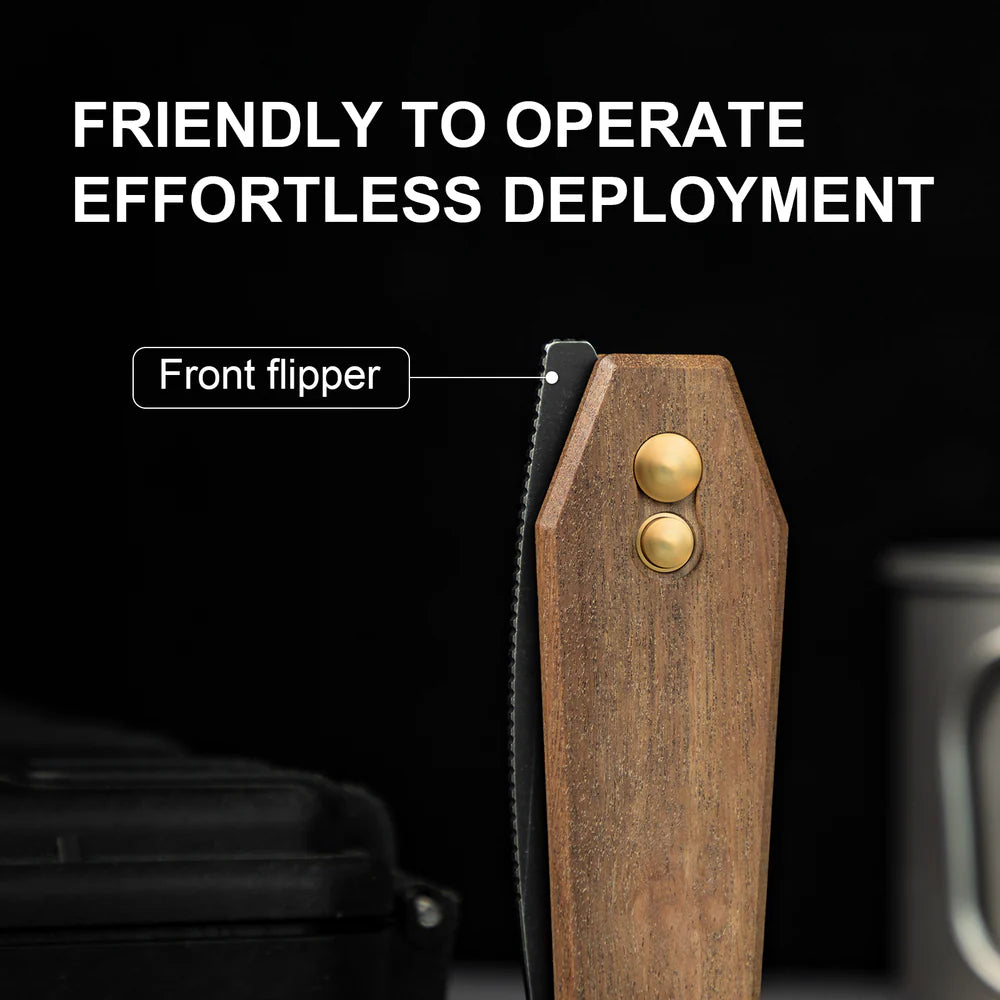 KIZER Tomb Nitro-V Blade Mkuruti Wood Handle Button Lock 3.21"