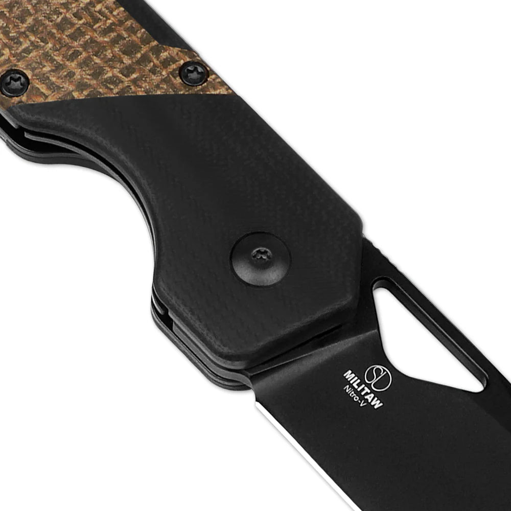 KIZER Militaw Nitro-V Blade Black G10 Macarta/Steel Liner 3.36"