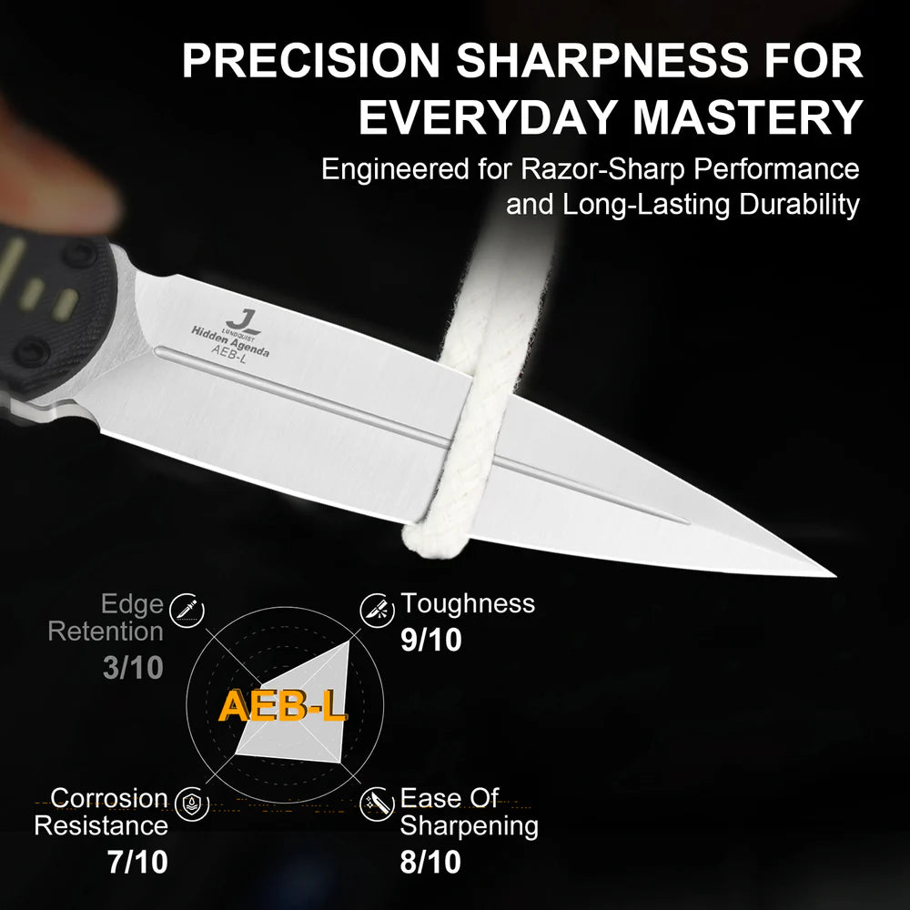 KIZER Hidden Agenda AEB-L Blade Black G10 Handle 3.50"