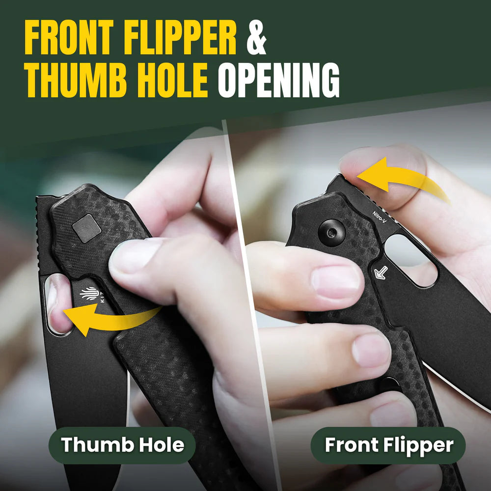 KIZER Varatas Nitro-V Blade Black G10 & Steel liner 3.25"