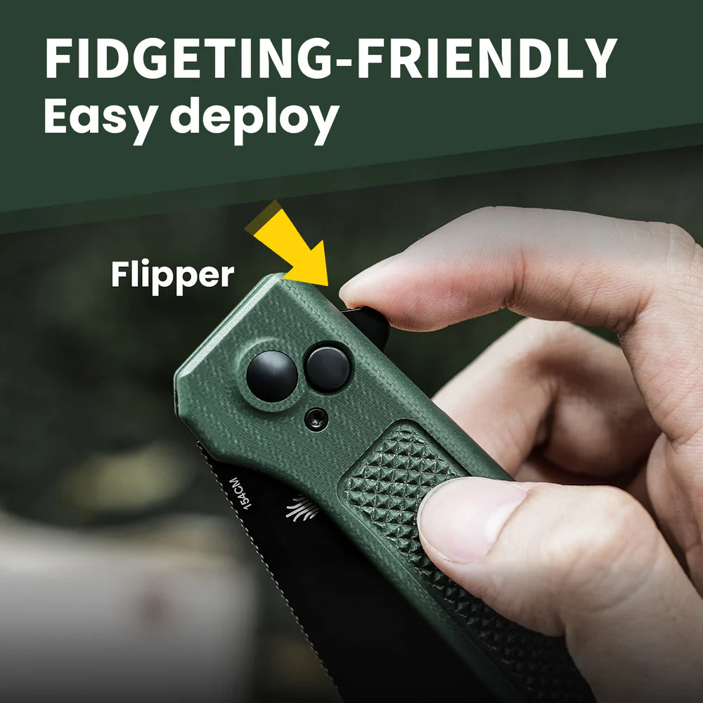 KIZER Drop Bear 154cm Blade Integral G10 Green & Button Lock 3.49"