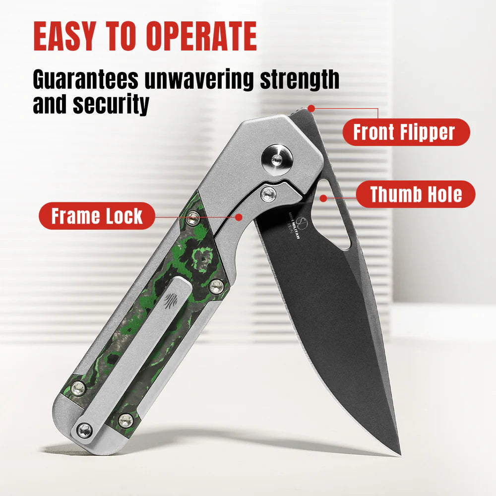 KIZER Mini Militaw S45VN Blade Titanium/Jungle Wear Handle 2.81"