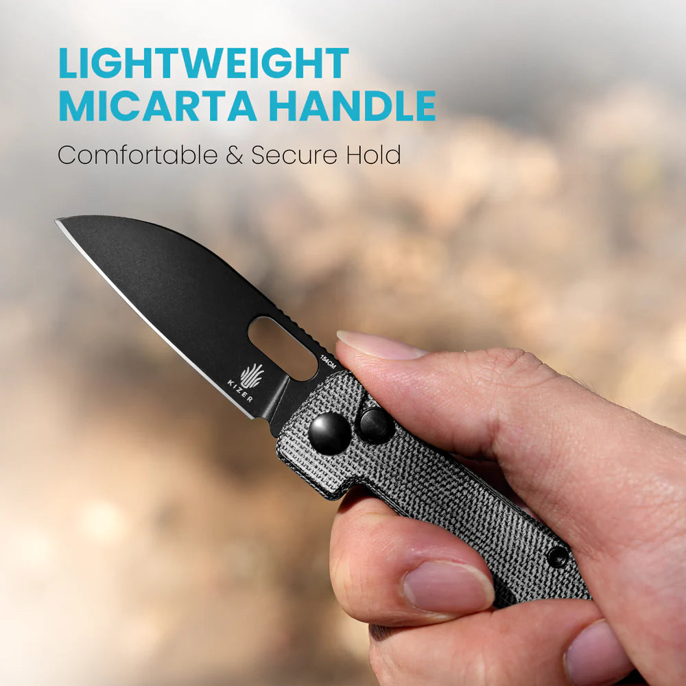KIZER Banish 154cm Blade Micarta Black & Button Lock 2.3"