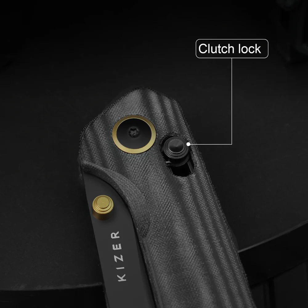 KIZER Madrac Nitro-V Blade Micarta BK Handle & Clutch Lock 3.1"