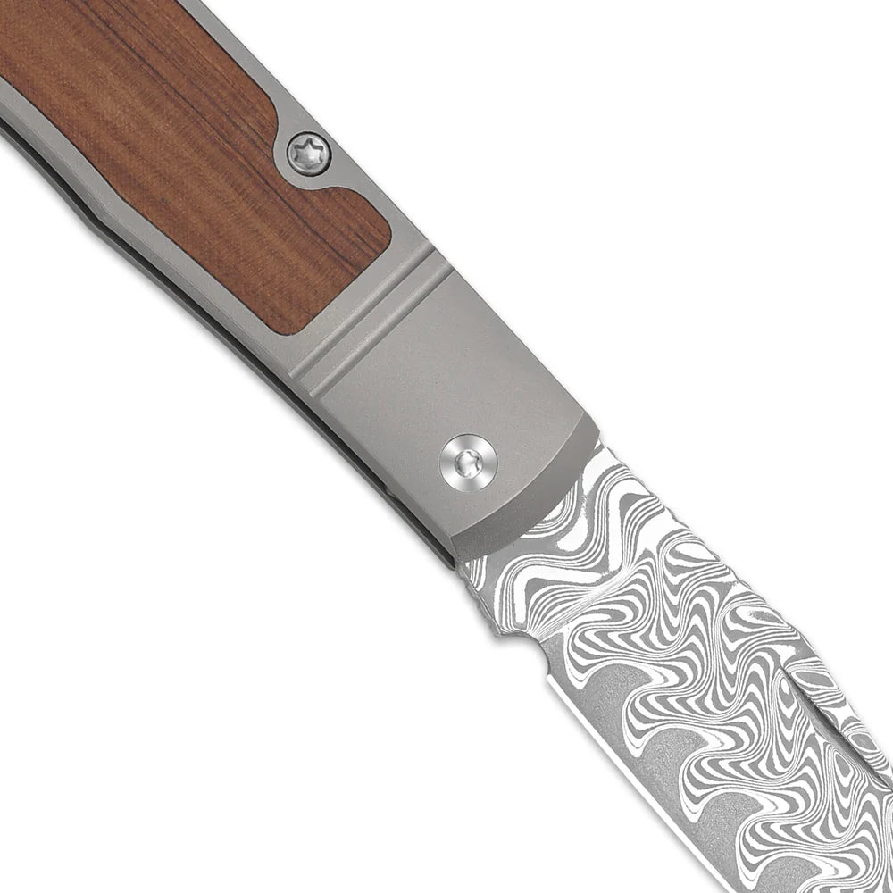 KIZER Trestle Damascus Bkade Mkuruti Wood Handle Slip Joint 2.89"