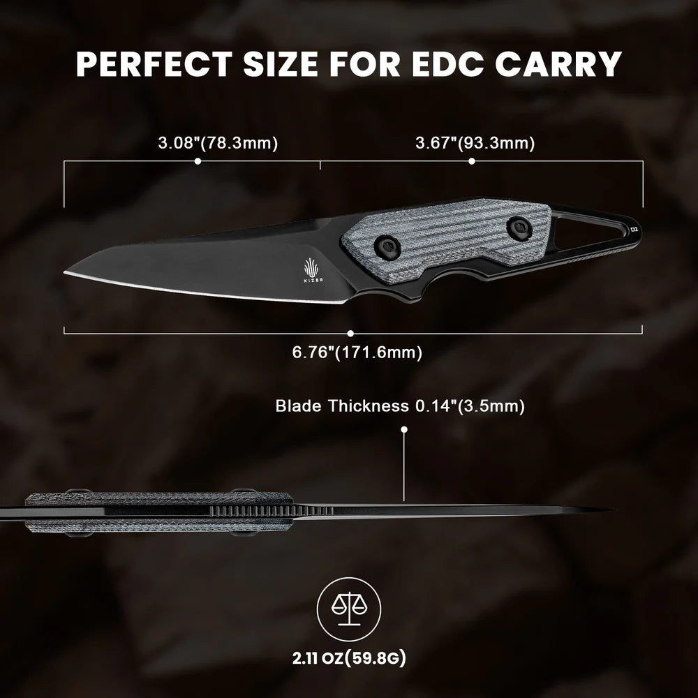 KIZER Groom D2 Blade Micarta Denim Handle 6.76"