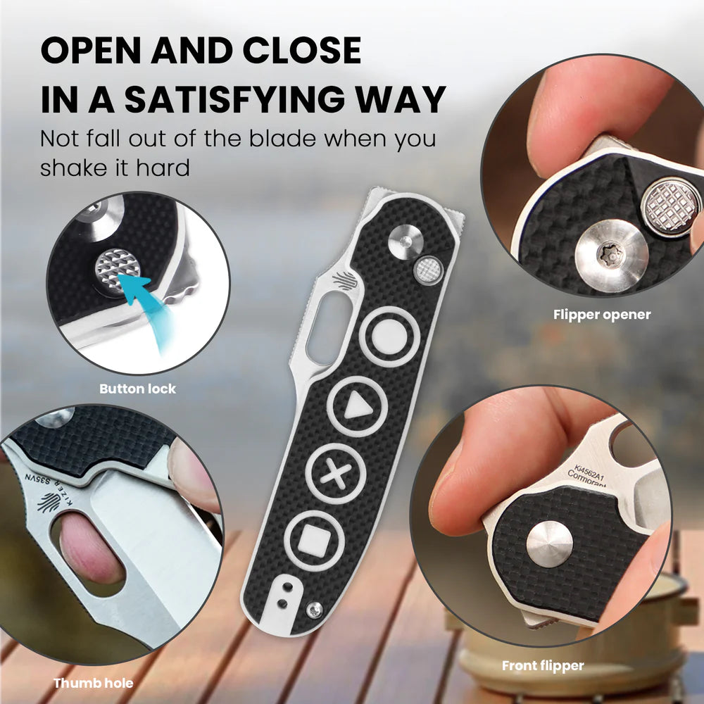 KIZER Cormorant S35VN Blade Black/White G10 & Button Lock 3.17"