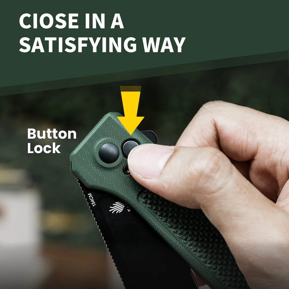 KIZER Drop Bear 154cm Blade Integral G10 Green & Button Lock 3.49"