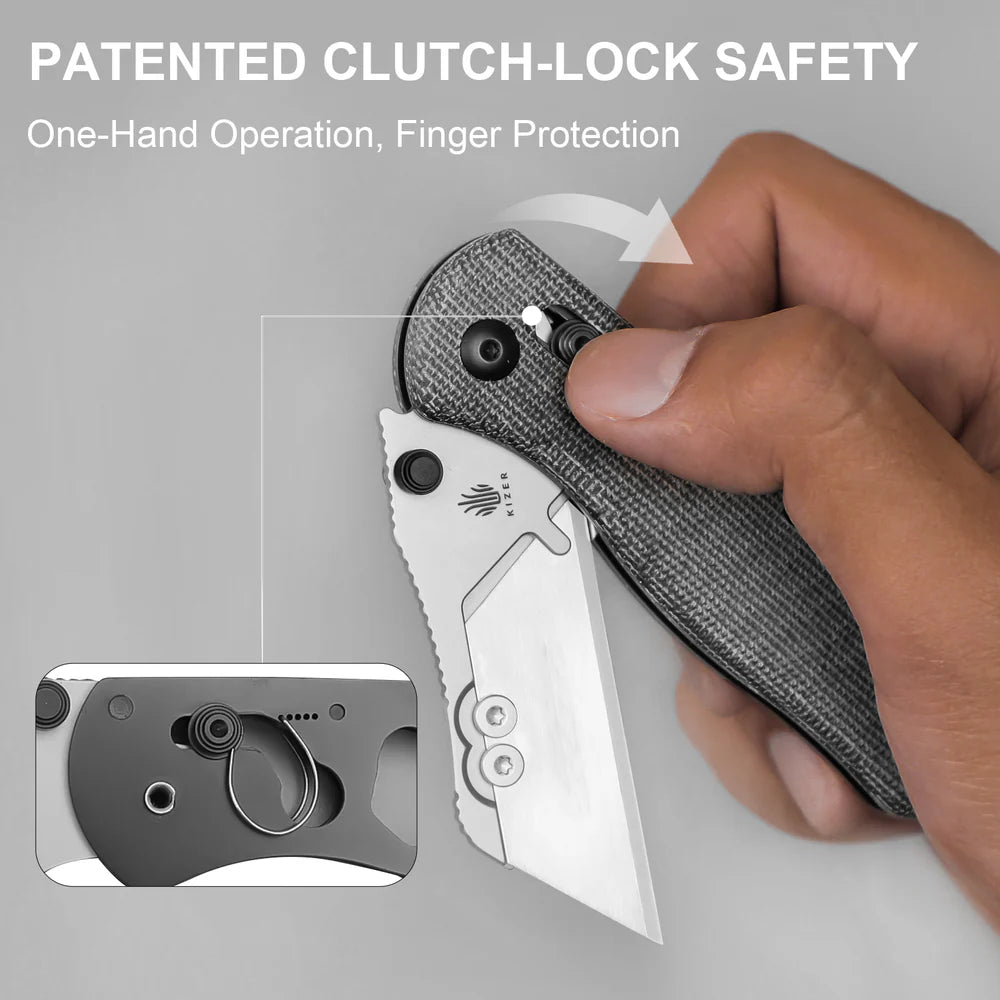 KIZER UTI Bear 1 SK5 & 5CR15 Blade Micarta Handle Clutch Lock 2.74"