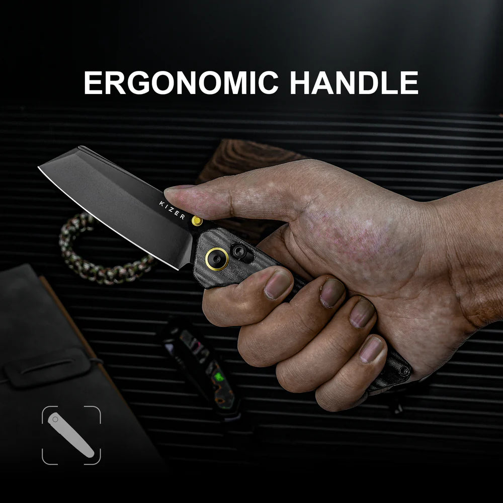 KIZER Madrac Nitro-V Blade Micarta BK Handle & Clutch Lock 3.1"