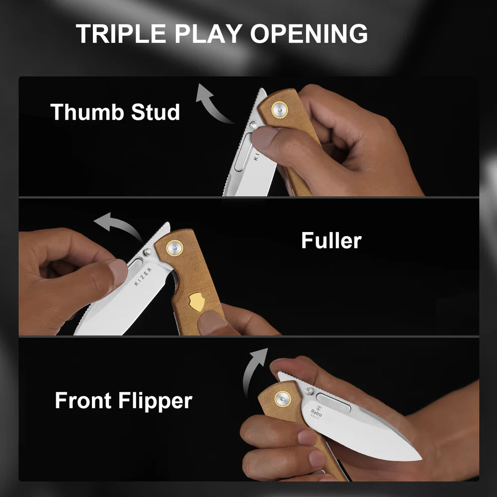 KIZER Retro Nitro-V Blade Micarta & Brass Handle Liner Lock 3.54"