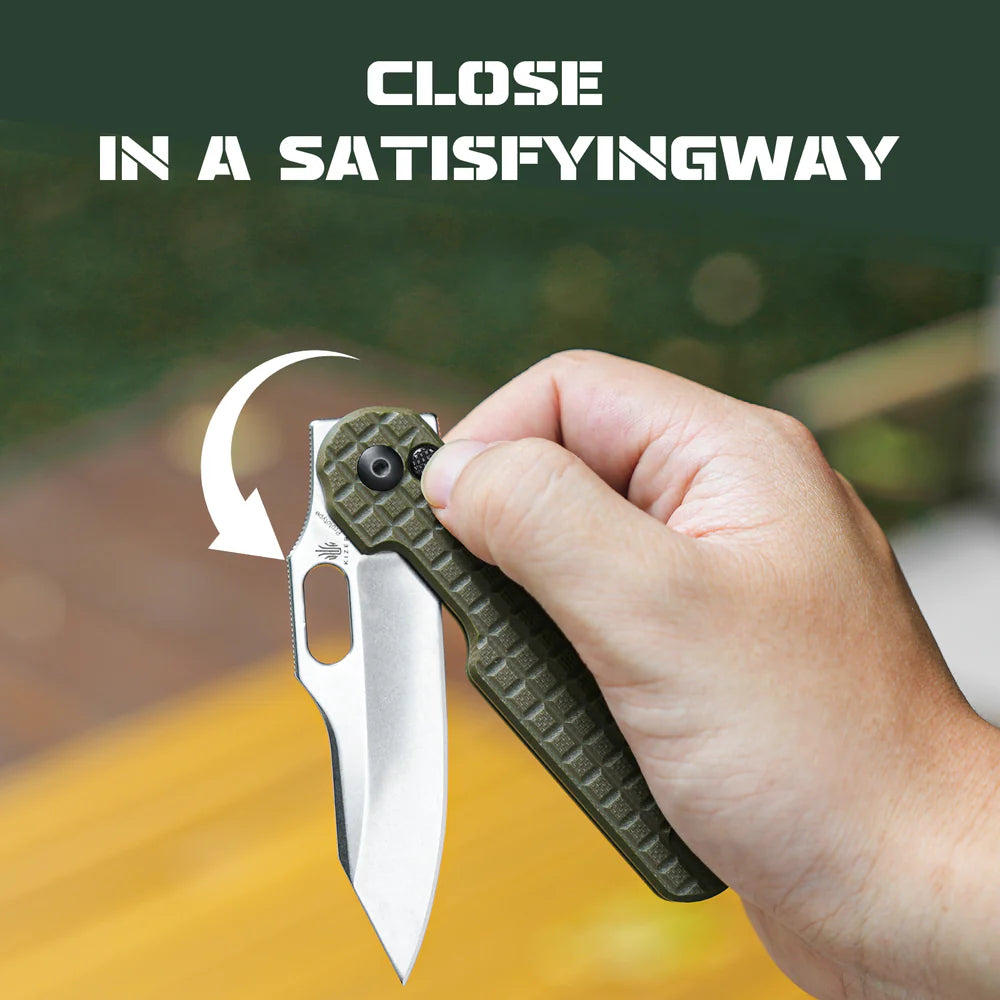 KIZER Cormorant 154cm Blade Green G10 & Button Lock 3.17"