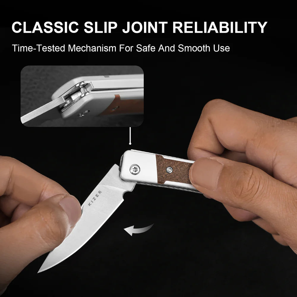 KIZER Little Grand Nitro-V Blade Aluminum Mkuruti Wood Handle 2.52"