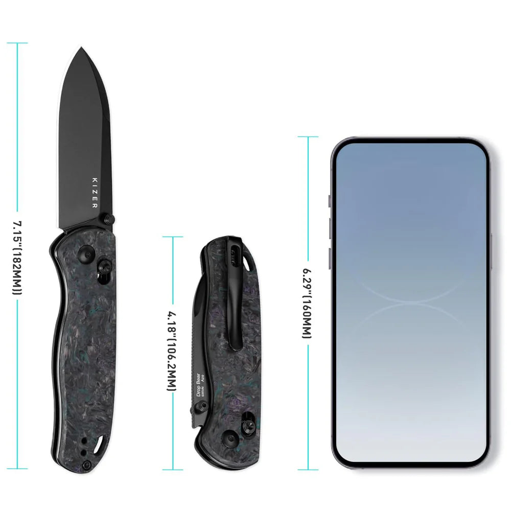 KIZER Drop Bear S35VN Blade Dark Matter & Clutch Lock 2.97"