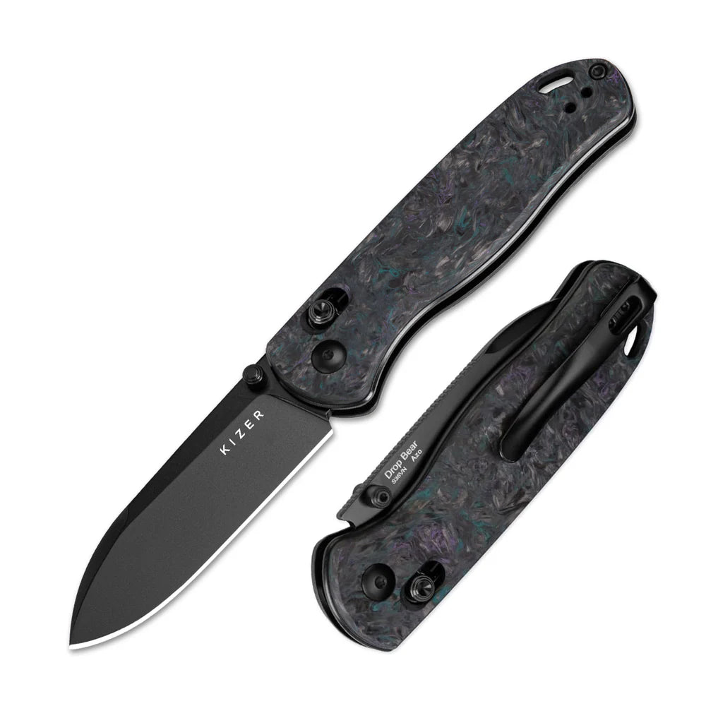 KIZER Drop Bear S35VN Blade Dark Matter & Clutch Lock 2.97"