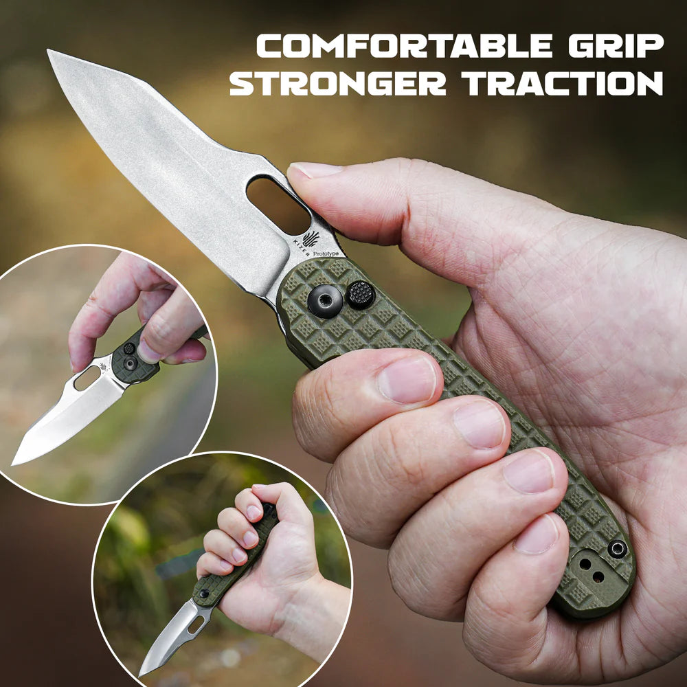 KIZER Cormorant 154cm Blade Green G10 & Button Lock 3.17"