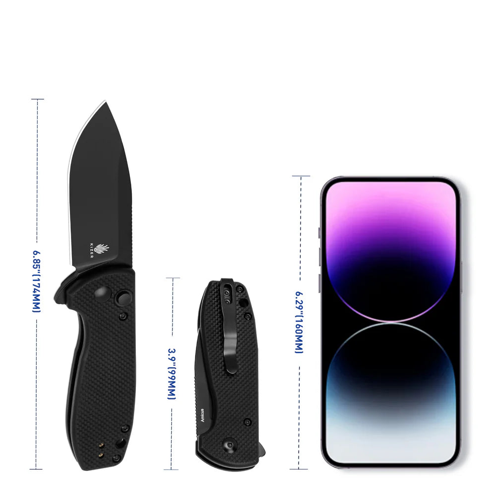 KIZER Amicus 9CR18MOV Blade G10 & Button Lock 2.9"