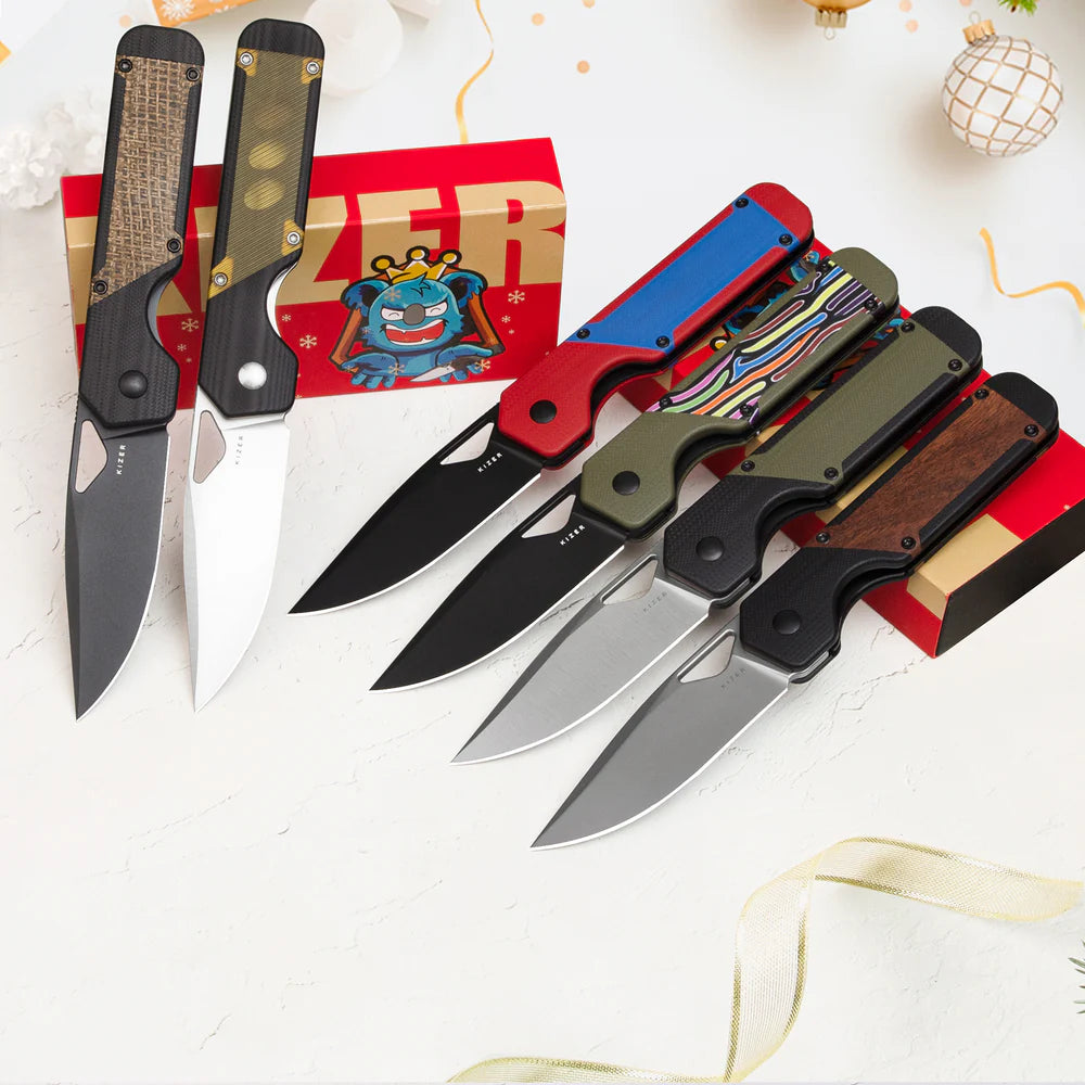 KIZER Militaw Nitro-V Blade Black G10 Macarta/Steel Liner 3.36"