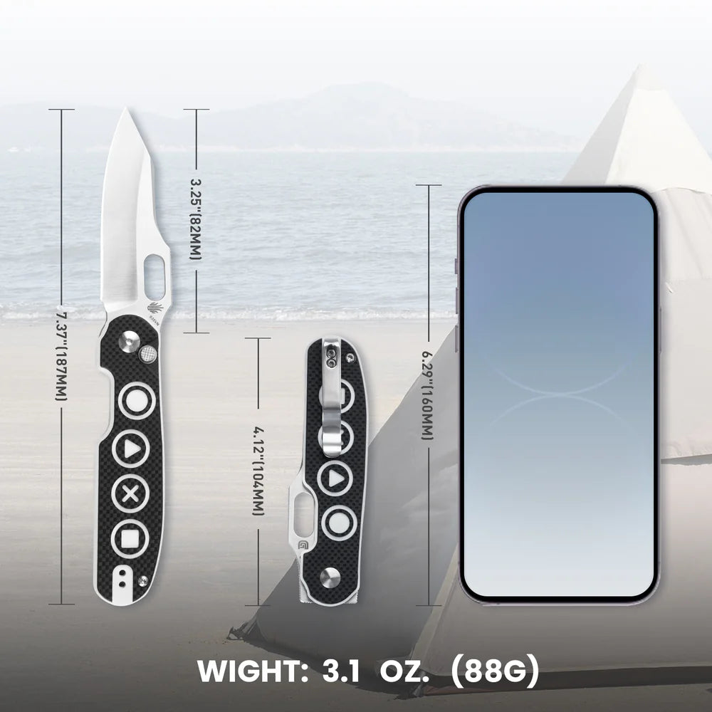 KIZER Cormorant S35VN Blade Black/White G10 & Button Lock 3.17"