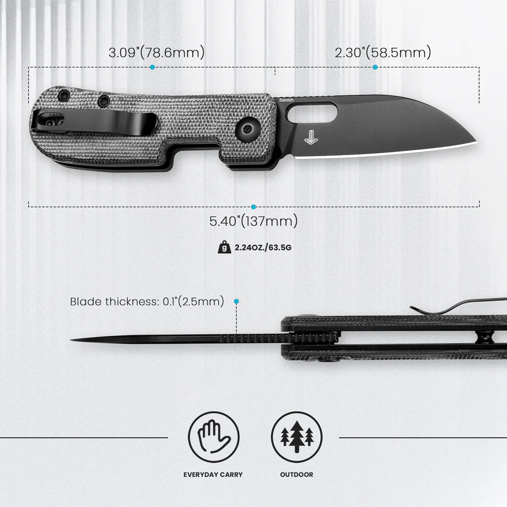 KIZER Banish 154cm Blade Micarta Black & Button Lock 2.3"