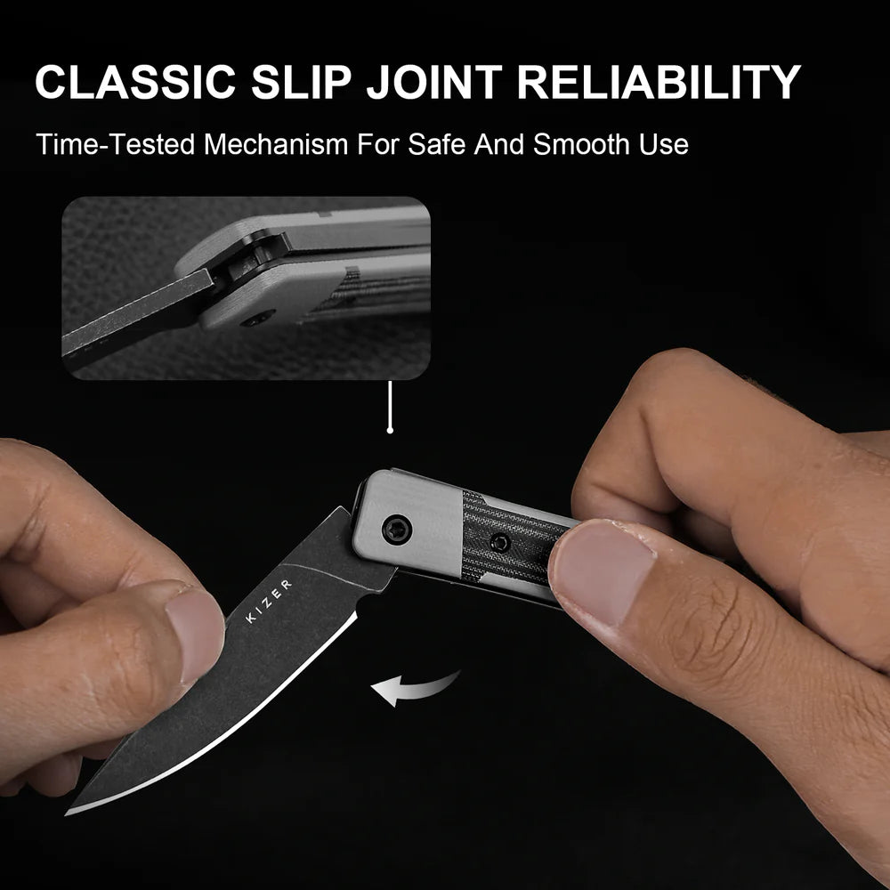 KIZER Little Grand Nitro-V Blade Grey G10 Micarta Handle 2.52"