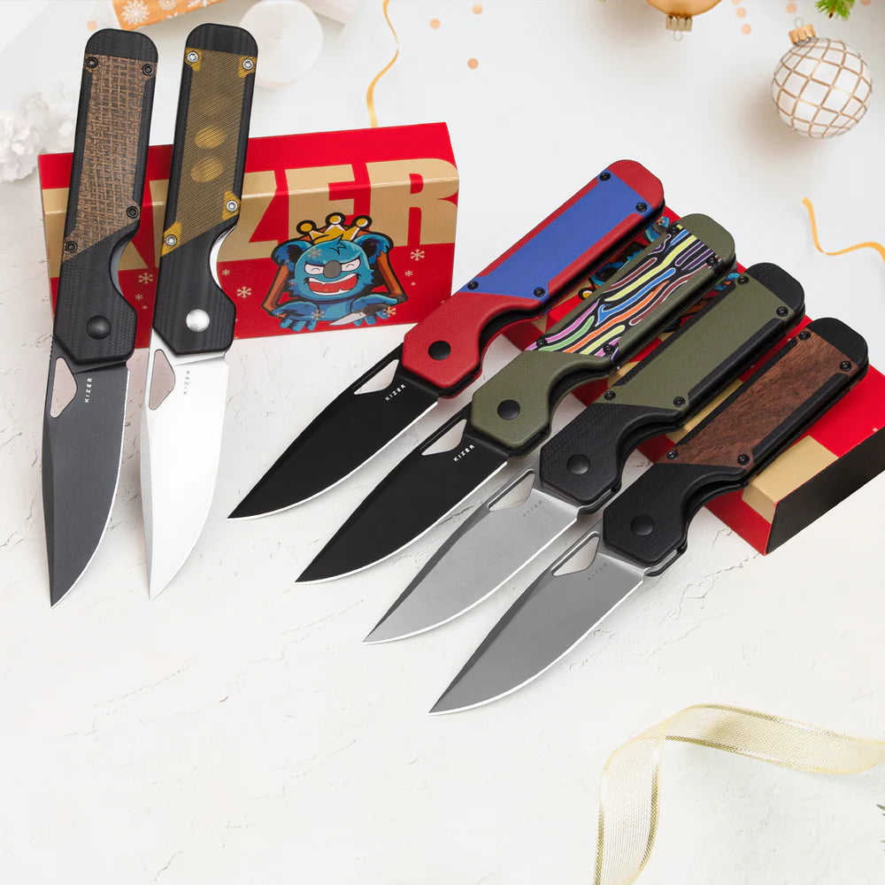 KIZER Militaw 154cm Blade Black G10 Pei/Steel Liner 3.36"