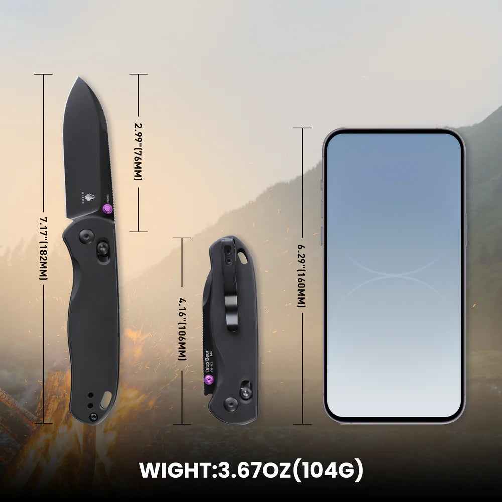 KIZER Drop Bear 154cm Blade Aluminum BK & Steel Liner 2.97"